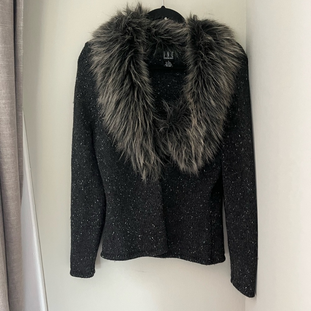 Fancy INC sweater with fur neck.  Size S